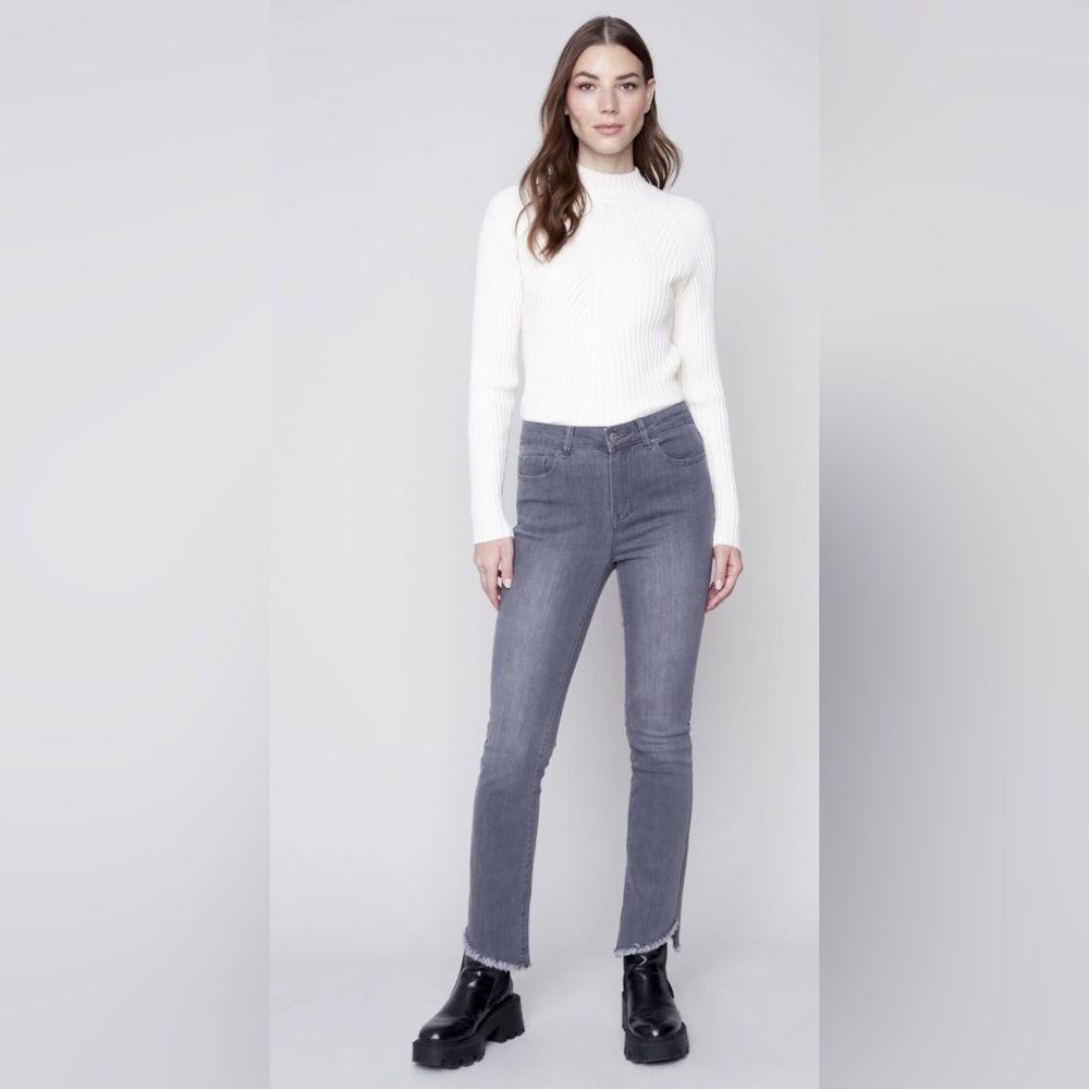 NWT CHARLIE B Asymmetrical Rough Hem Bootcut Jeans - Medium Gray